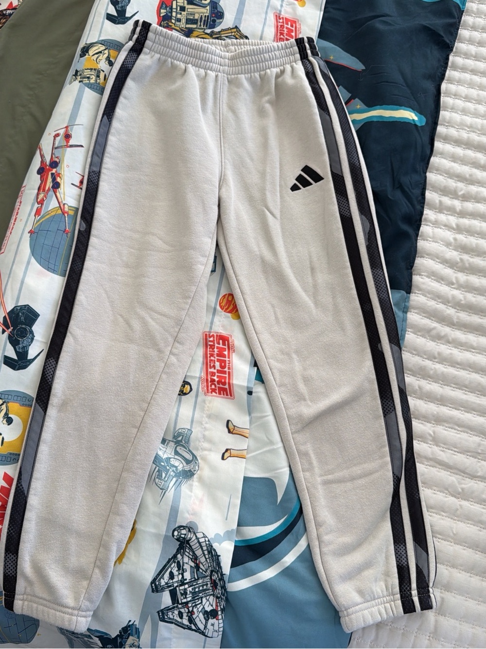 adidas White Joggers with Black Side Stripes size 7Y
